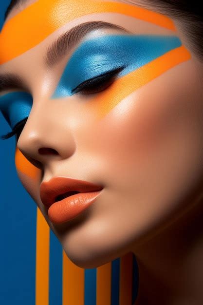 Premium Ai Image A Model With A Blue And Orange Make Up And A Blue