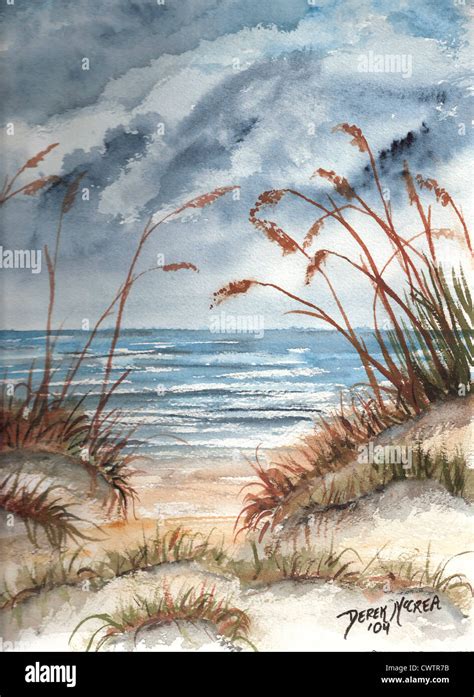 Sand Dunes Beach Watercolor Painting Stock Photo Royalty Free Image