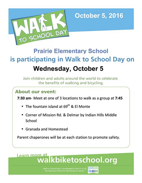 Walk To School Day Flyer Prairie Elementary Pta