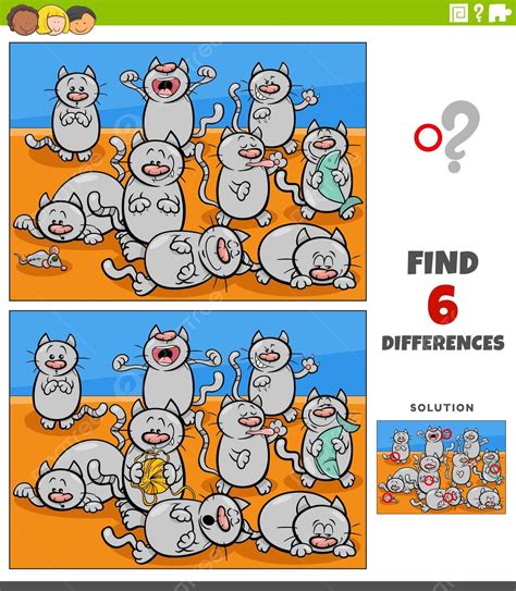 Differences Educational Game With Cats Animal Characters Character