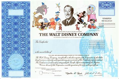 Disney collectible certificates are not actual securities and may not be sold or traded as securities or on a stock exchange. Disney stock certificates off to Never Never Land | Walt disney company, Disney documentary ...
