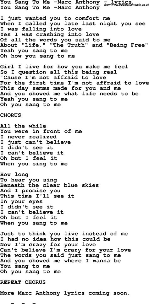 Love Song Lyrics for:You Sang To Me -Marc Anthony