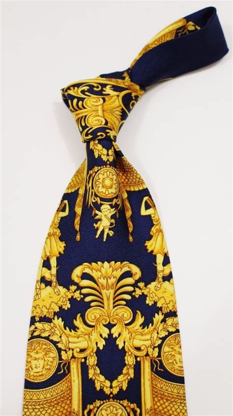 Authentic Versace Blue Gold Signature Design Silk Tie Versace Tie