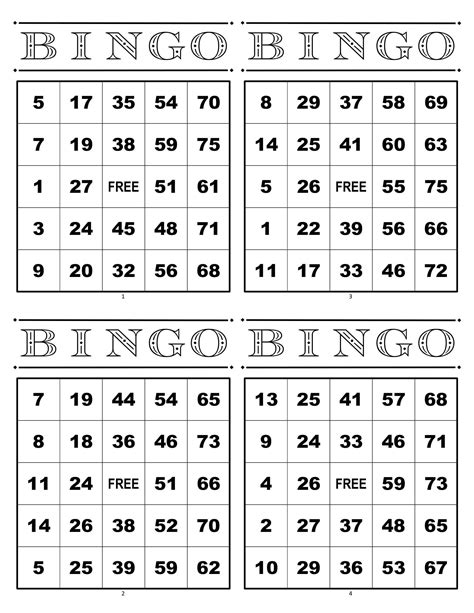 Printable Bingo Cards 4 To A Page Printable Bingo Cards