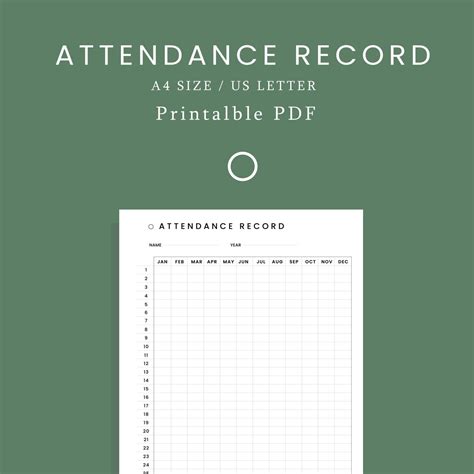 Printable Homeschool Attendance Record Pdf Attendance Etsy