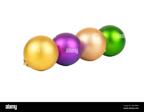 Four Colored Christmas Balls Isolated On White Background Stock Photo