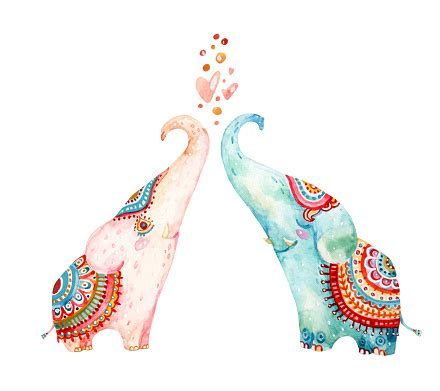 Download Watercolor Pair Of Lovely Elephants Isolated On White Background Stock Vector Art & More Images ...