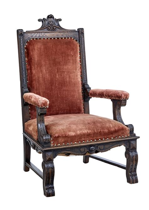 19th Century Victorian Carved Oak Throne Chair 762187