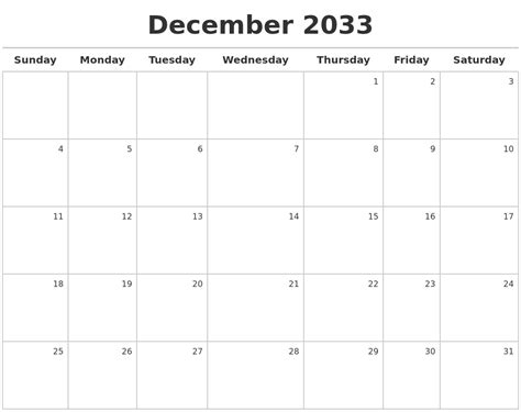 December 2033 Calendar Maker