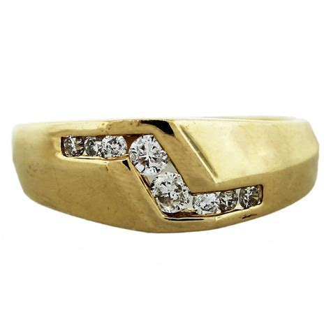 Split shank pavé and plain shank diamond engagement ring. 14K Yellow Gold Diamond Accented Mens Ring-Boca Raton