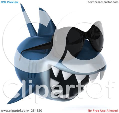 Clipart Of A 3d Shark Wearing Sunglasses And Swimming Right Royalty