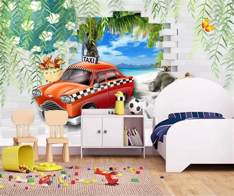 custom 3d photo wallpaper kids room bedroom mural car brick wall