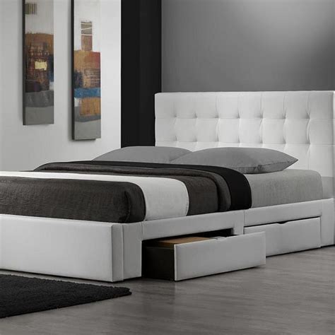 Kingway furniture hayton upholstered queen storage platform bed frame with adjustable led lights headboard, modern faux leather storage bed frame with mattress foundation slat support, black white. Queen size Bed with White Leather Headboard and there are ...
