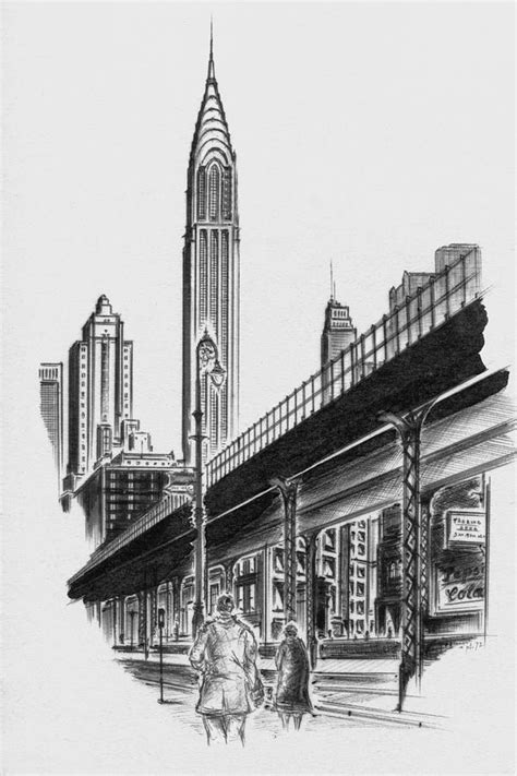 New York City Elevated Chrysler Drawing By Peter Potter