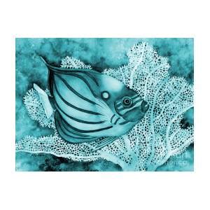 Blue Ring Angelfish On Blue Painting By Hailey E Herrera