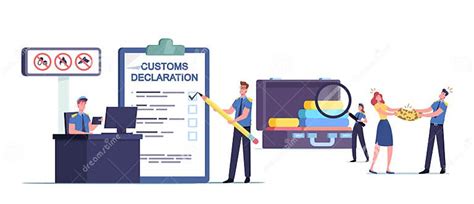 Customs Officer Characters Filling Customs Declaration And Check