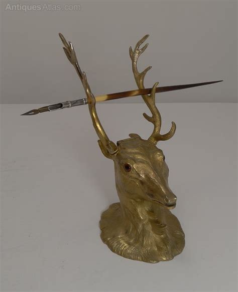 Antiques Atlas Gilded Bronze Inkwell Original Glass Eyes Stag