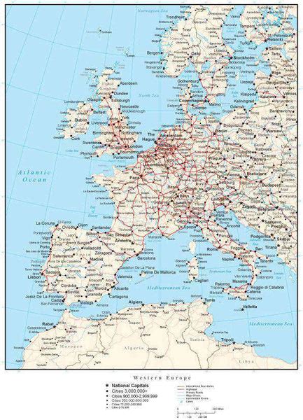 Western Europe Map With Countries Cities And Roads Map Resources