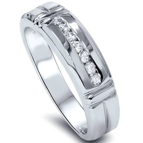 14ct Channel Set Diamond Ring 14k White Gold Mens Wedding Band