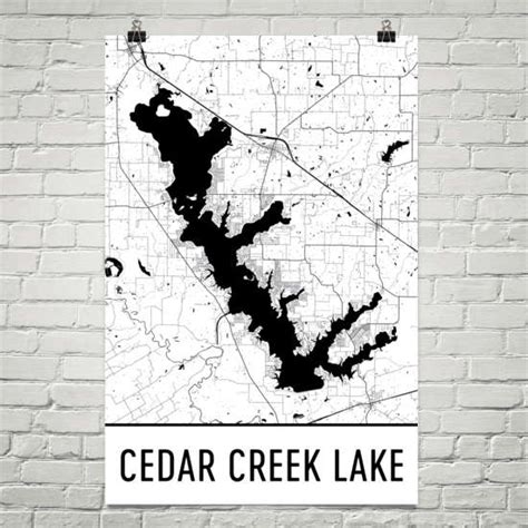 Cedar Creek Lake Tx Art And Maps Modern Map Art