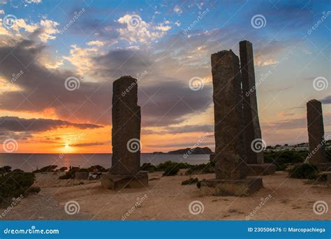 Ibiza, Spain; October 23 2021: Beautiful Sunset Near the Stonege