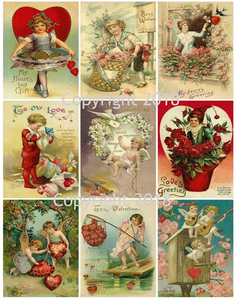 Printed Vintage Victorian Valentine Collage Sheet 3 85 X 11 Etsy
