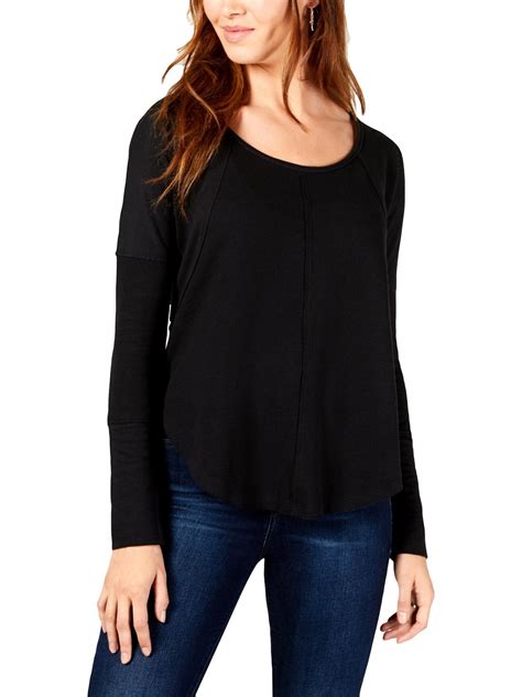 Lucky Brand Womens Black Ribbed Thermal Long Sleeve Scoop Neck Casual