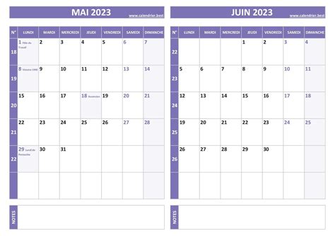 Calendrier Mai Et Juin 2023 à Imprimer Calendrierbest
