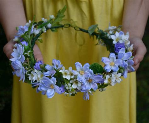 Blue Bridal Flower Crown Cottagecore Wedding Floral Headpiece Etsy