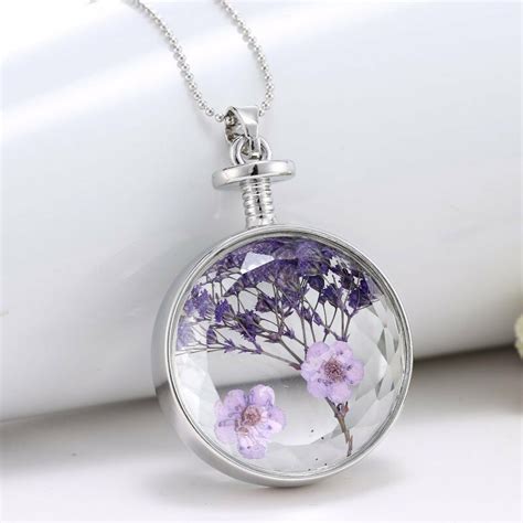 How do i clean a delicate silver chain? Unique Purple Dried Real Flower Clear Glass Locket Pendant ...