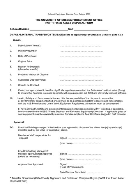 Fixed Asset Disposal Form Word Document