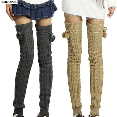 Riuooplie Women Crochet Knitted Stocking Footless Thigh High Hairball