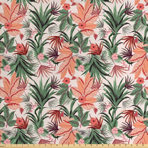 Botanical Fabric By The Yard Natural Theme Various Leaves Pattern