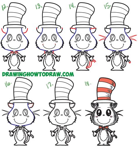 How To Draw The Cat In The Hat Cute Kawaii Chibi Version Easy Step