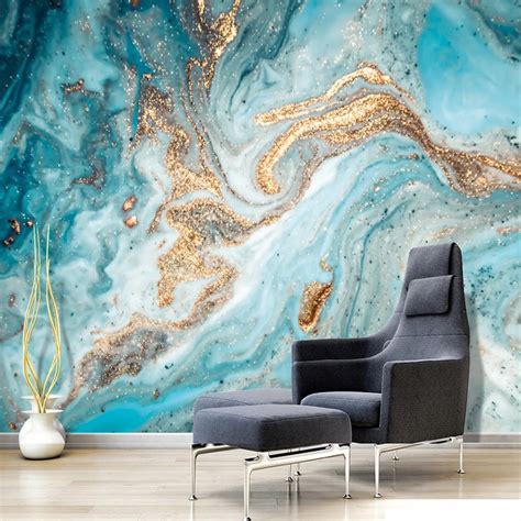 Custom 3d Wallpaper Modern Ink Landscape Abstract Golden Etsy