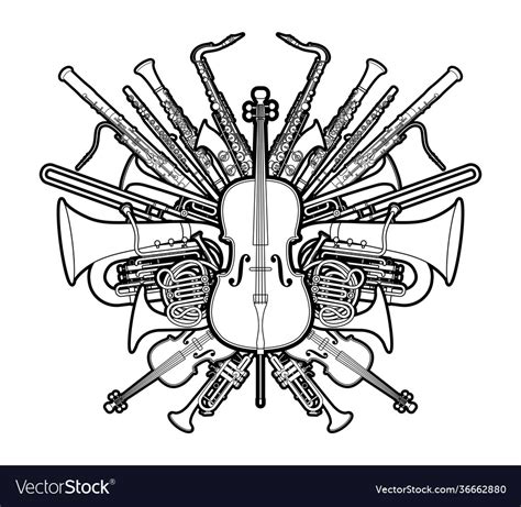 Orchestra Instruments Set Cartoon Outline Graphic Vector Image