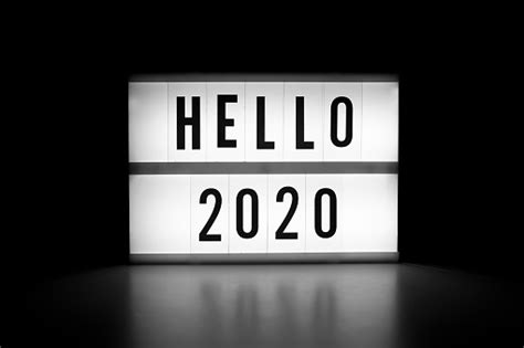 Hello 2020 Text On A Display Lightbox In The Dark New Year Concept