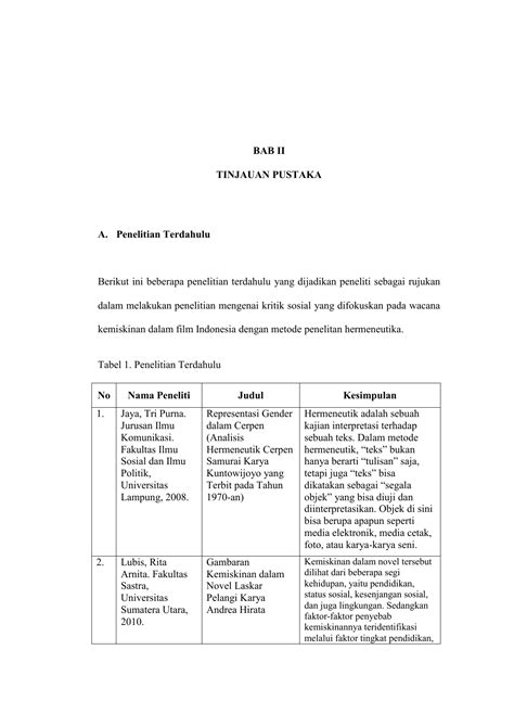 Contoh Penelitian Terdahulu Dalam Bentuk Tabel Barisa