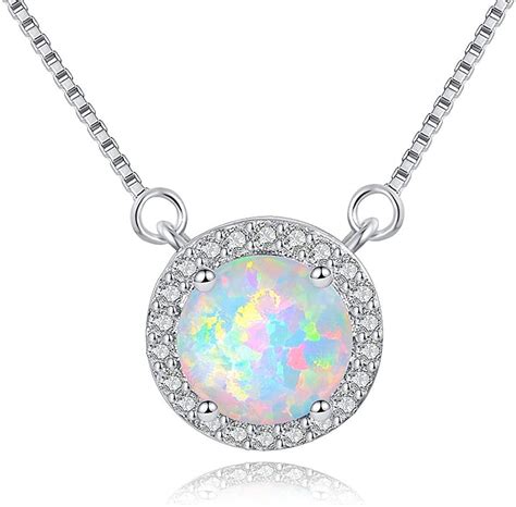 Voluka Round Opal Necklace 18k White Gold Plated Necklace