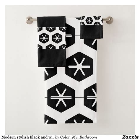 Modern Stylish Black And White Bathroom Bath Towel Set In