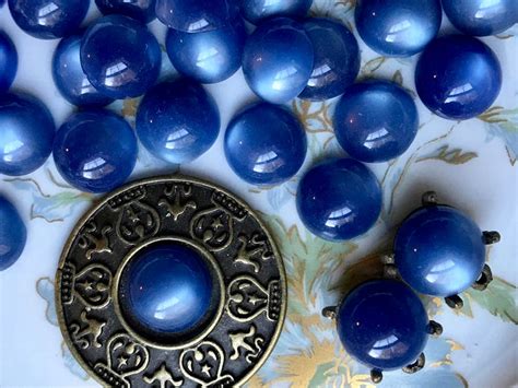 Vintage Cabochons Blue Lucite Cabochons Moonstone Look 11mm Etsy