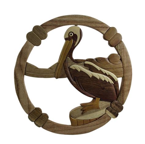 Coastal Pelican Hand Crafted Intarsia Wood Art Wall Hanging In 2021