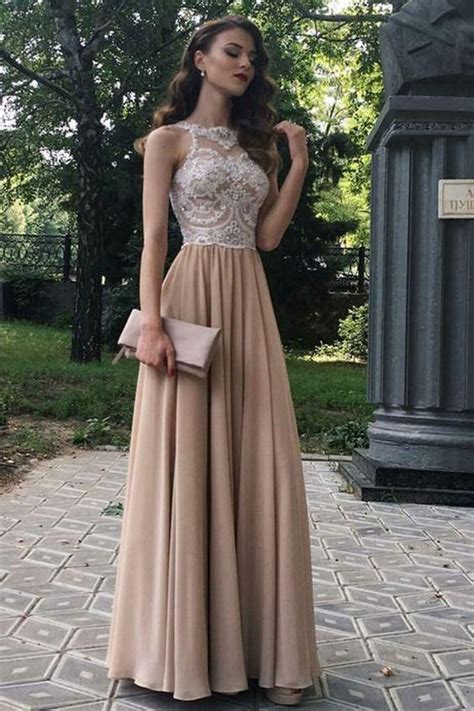 A Line Beaded Lace Chiffon Long Prom Dresses Formal Evening Dresses Cg Trendy Prom Dresses