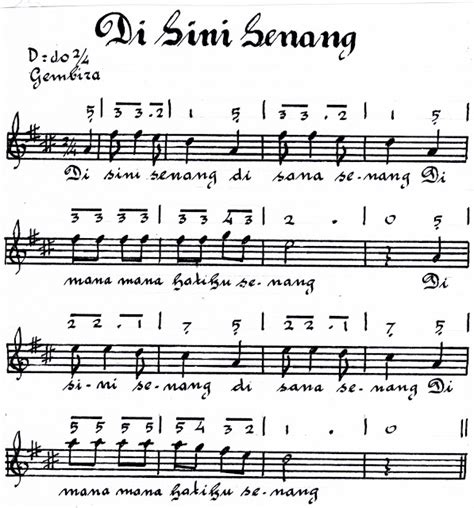 Not Angka Lagu Disini Senang Disana Senang | Not Angka Lagu