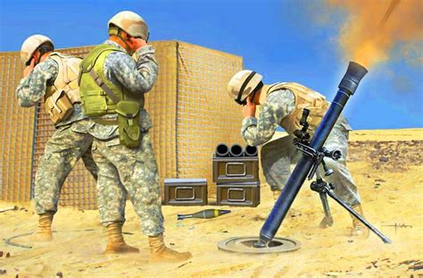 Us M252 81mm Mortar Crew In Battle