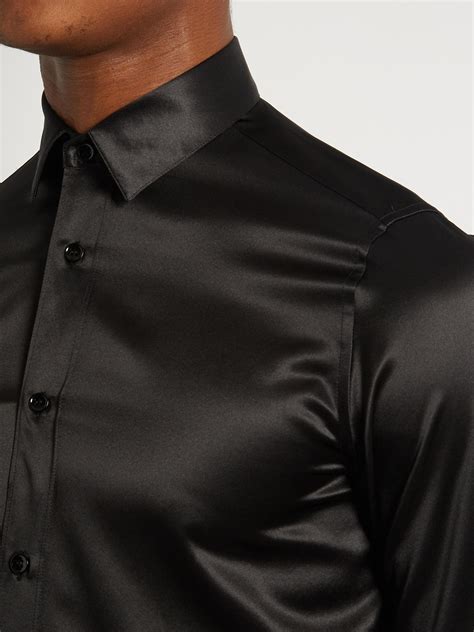 Saint Laurent Point Collar Silk Satin Shirt In Black For Men Lyst
