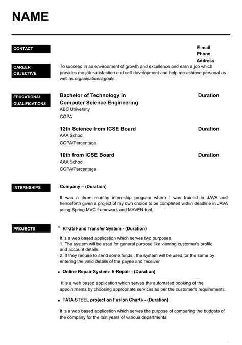 Resume Formats For Freshers 32 Free Resume Templates For Freshers