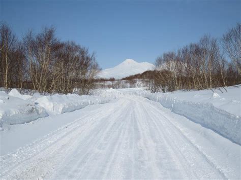 Beautiful Winter Volcanic Landscape Of Kamchatka Peninsula Stock Photo