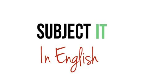 Subject It In English Youtube