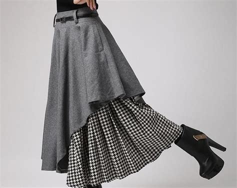 Winter Asymmetrical Wool Skirt Women Pleated Wool Midi Skirt Etsy
